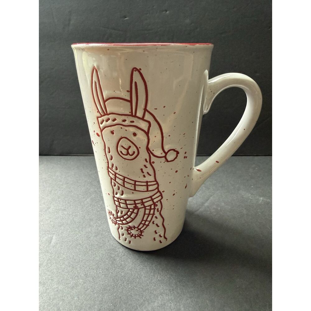 Ceramic Tall Lama Christmas Mug White Red Coffee Tea Drinkware Barware Holiday